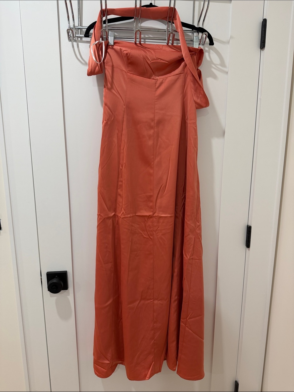 Strapless Satin Maxi Dress in Burnt Orange